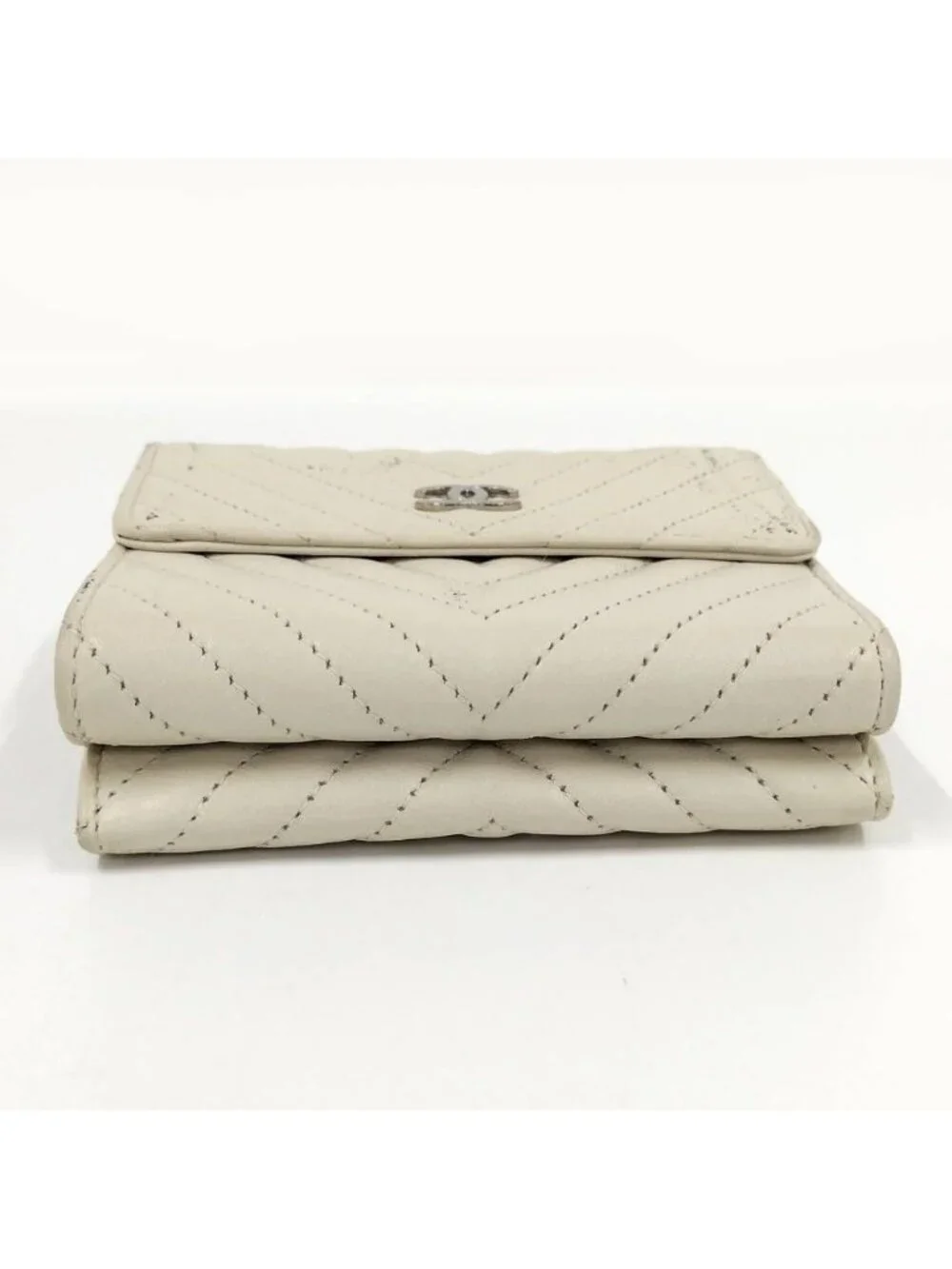 Chanel Chez Blanc Stitch Trifold Wallet Leather Ivory